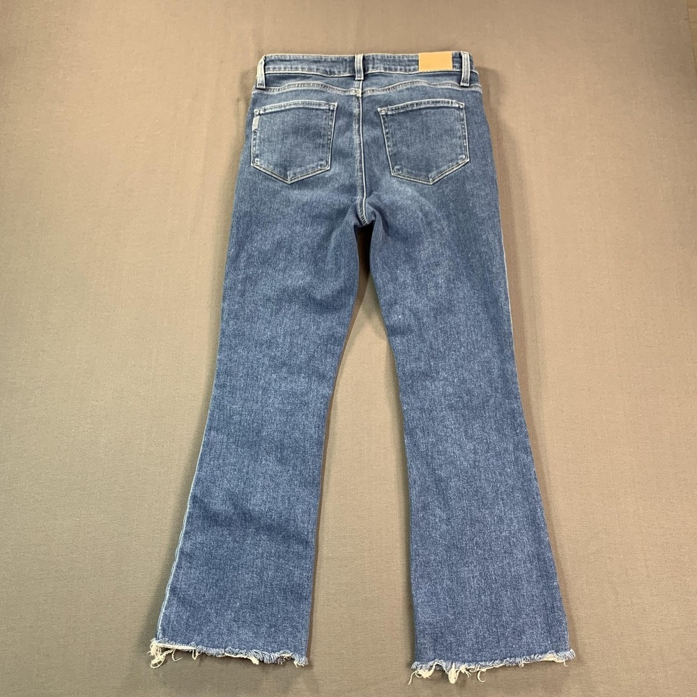 Paige Jeans Womens 29x28 Blue Claudine Mid Rise Crop Flare Raw Hem Stretch - Picture 14 of 16